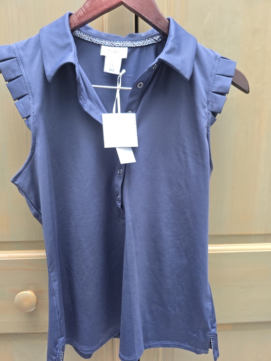 Sigrid Olsen Tops - Sigrid Olsen Navy Sleeveless Polo Tank with Pleated Shoulder Detail